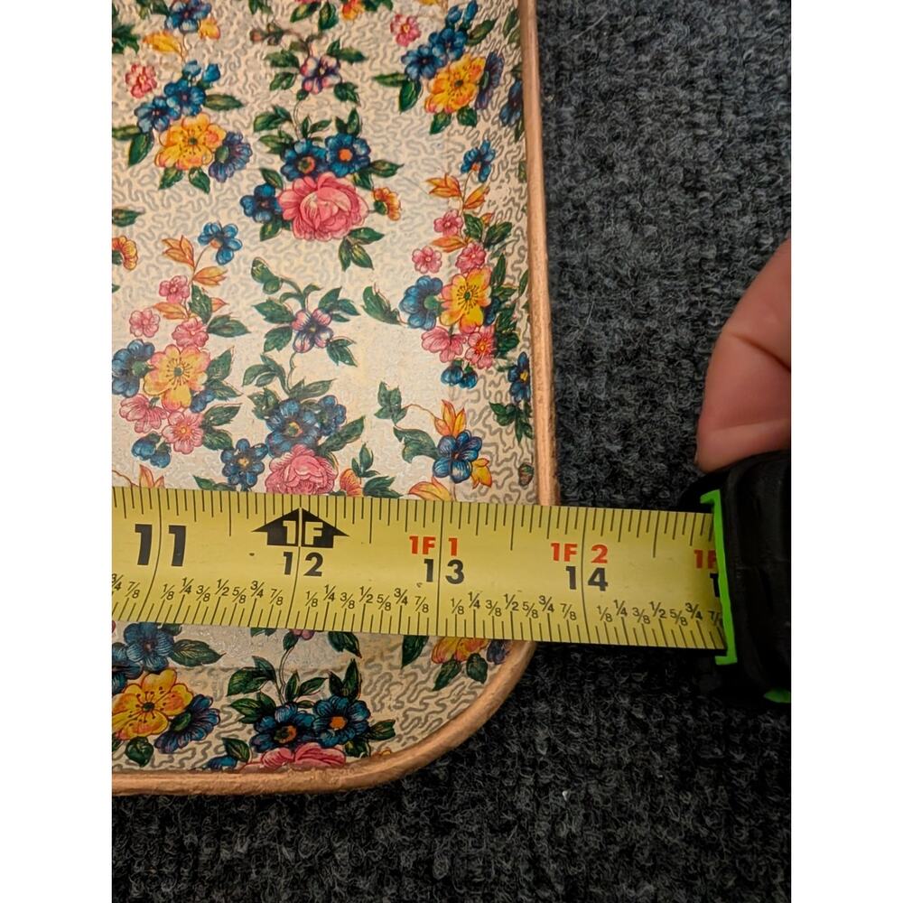 Vintage 50s Japanese Paper Mache Highmount Lacquer Floral Gilt Trim 14X10 Tray - Picture 7 of 10